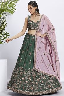 Picture of Ethnic Green Designer Indo-Western Lehenga Choli for Mehendi and Engagement