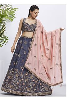 Picture of Smashing Violet Designer Indo-Western Lehenga Choli for Reception and Wedding 