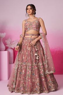 Picture of Splendid Rose Gold Designer Indo-Western Lehenga Choli for Reception and Engagement