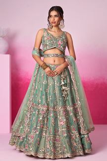 Picture of Outstanding Sea Green Designer Indo-Western Lehenga Choli for Reception and Engagement