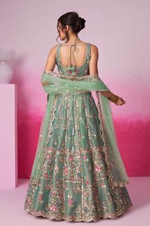 Picture of Outstanding Sea Green Designer Indo-Western Lehenga Choli for Reception and Engagement