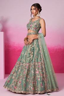 Picture of Outstanding Sea Green Designer Indo-Western Lehenga Choli for Reception and Engagement