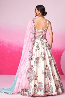 Picture of Fascinating Cream Designer Indo-Western Lehenga Choli for Wedding and Engagement