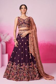 Picture of MesmerizingBurgundy Designer Indo-Western Lehenga Choli for Reception and Wedding 