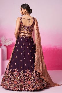 Picture of MesmerizingBurgundy Designer Indo-Western Lehenga Choli for Reception and Wedding 