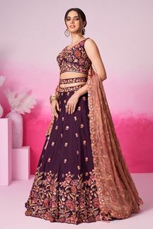 Picture of MesmerizingBurgundy Designer Indo-Western Lehenga Choli for Reception and Wedding 