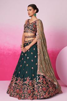 Picture of Striking Green Designer Indo-Western Lehenga Choli for Mehendi and Wedding 