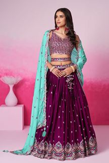 Picture of Flamboyant Burgundy Designer Indo-Western Lehenga Choli for Wedding and Engagement