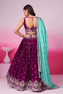 Picture of Flamboyant Burgundy Designer Indo-Western Lehenga Choli for Wedding and Engagement