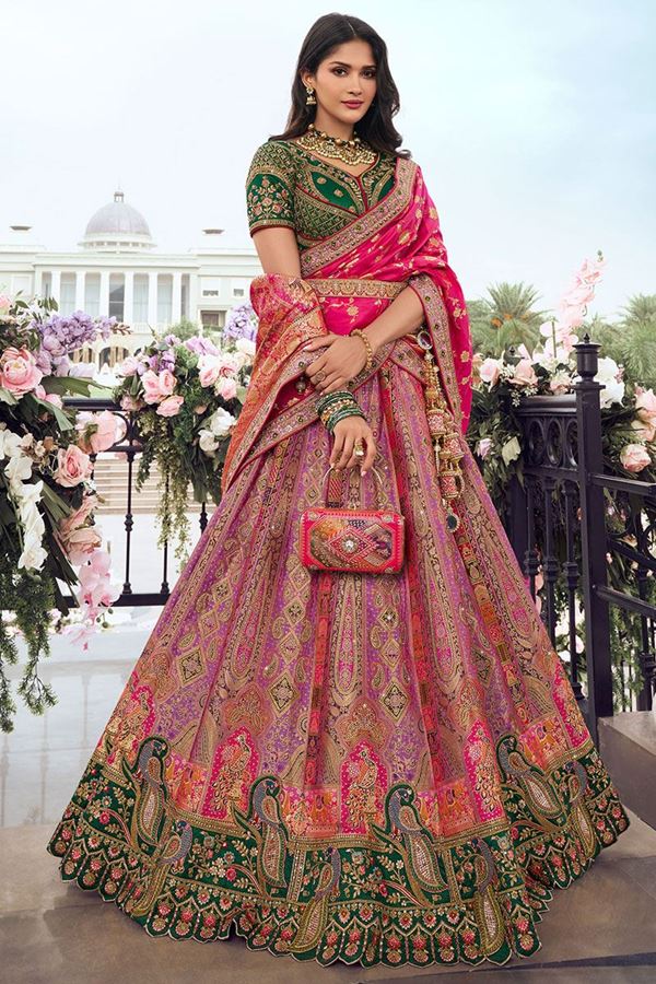 Picture of Ethnic Purple, Pink, and Green Designer Bridal Lehenga Choli for Wedding and Reception