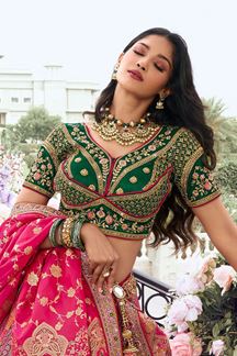 Picture of Ethnic Purple, Pink, and Green Designer Bridal Lehenga Choli for Wedding and Reception