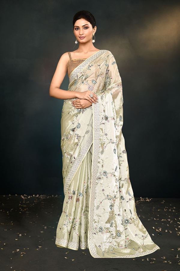 Picture of Breathtaking Satin Silk Designer Saree for Engagement and Reception