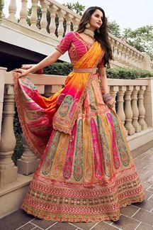 Picture of Captivating Pink, Yellow and Green Designer Bridal Lehenga Choli for Wedding and Reception