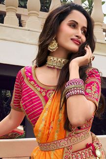 Picture of Captivating Pink, Yellow and Green Designer Bridal Lehenga Choli for Wedding and Reception