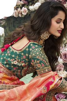 Picture of Charismatic Peach, Yellow and Green Designer Bridal Lehenga Choli for Wedding and Reception