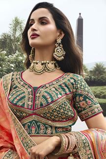 Picture of Charismatic Peach, Yellow and Green Designer Bridal Lehenga Choli for Wedding and Reception