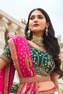 Picture of Smashing Peach and Green Designer Bridal Lehenga Choli for Wedding and Reception