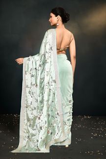 Picture of Captivating Green Satin Silk Designer Saree for Engagement and Reception