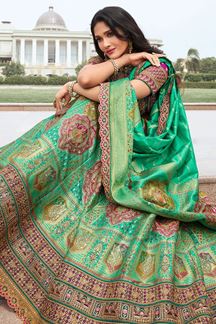 Picture of Dazzling Sky Green and Purple Designer Bridal Lehenga Choli for Wedding and Reception