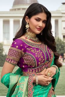 Picture of Dazzling Sky Green and Purple Designer Bridal Lehenga Choli for Wedding and Reception