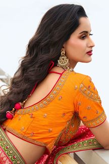 Picture of Striking Orange and Pink Designer Bridal Lehenga Choli for Wedding and Reception