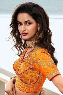 Picture of Striking Orange and Pink Designer Bridal Lehenga Choli for Wedding and Reception