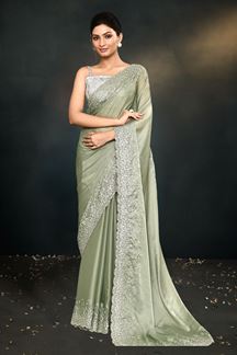 Picture of Fascinating Light Green Designer Saree for Engagement and Reception