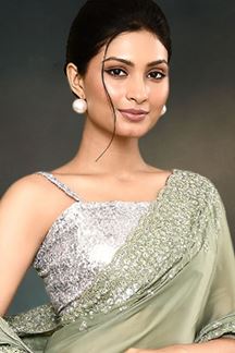 Picture of Fascinating Light Green Designer Saree for Engagement and Reception