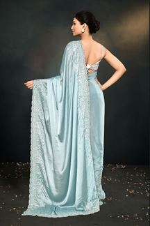 Picture of Creative Light Blue Party wear Designer Saree for Engagement and Reception