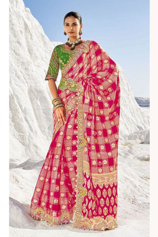 Picture of Charismatic Pink Georgette Designer Saree with Belt for Wedding and Reception