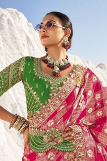 Picture of Charismatic Pink Georgette Designer Saree with Belt for Wedding and Reception