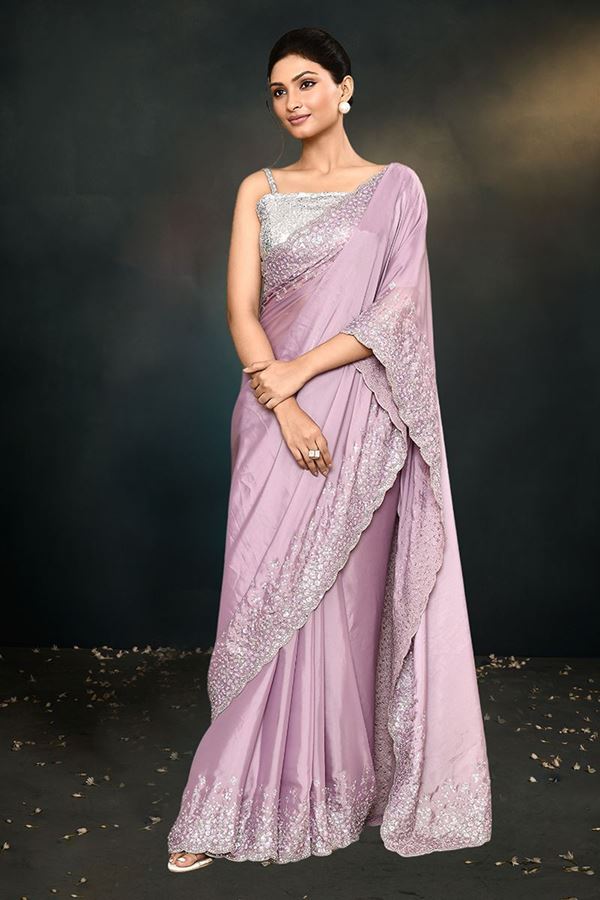 Picture of Amazing Lavender Designer Saree for Engagement and Reception