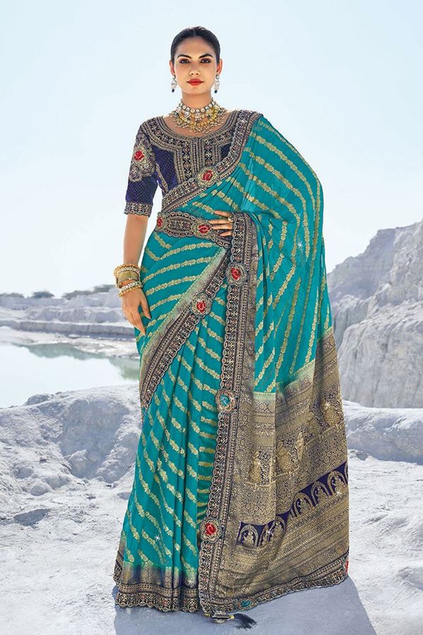 Picture of Spectacular Georgette Designer Saree with Belt for Wedding and Reception