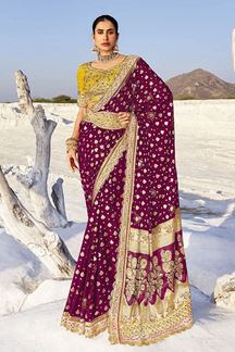 Picture of Outstanding Maroon Georgette Designer Saree with Belt for Wedding and Reception