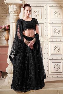 Picture of Smashing Black Designer Indo-Western Lehenga Choli for Party and Sangeet