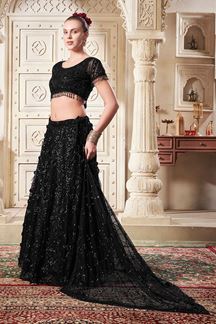 Picture of Smashing Black Designer Indo-Western Lehenga Choli for Party and Sangeet