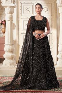 Picture of Splendid Blossom Black Designer Indo-Western Lehenga Choli for Party and Sangeet