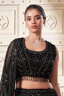 Picture of Splendid Blossom Black Designer Indo-Western Lehenga Choli for Party and Sangeet