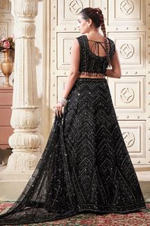 Picture of Splendid Blossom Black Designer Indo-Western Lehenga Choli for Party and Sangeet