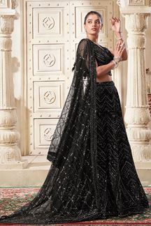 Picture of Splendid Blossom Black Designer Indo-Western Lehenga Choli for Party and Sangeet