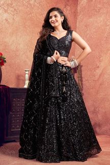 Picture of Outstanding Black Designer Indo-Western Lehenga Choli for Party