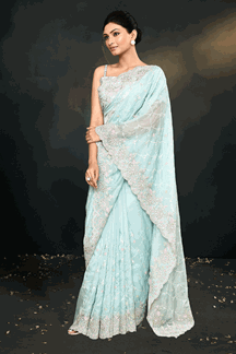 Picture of Appealing Sky Blue Party Wear  Designer Saree for Engagement and Reception