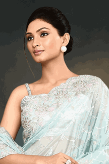 Picture of Appealing Sky Blue Party Wear  Designer Saree for Engagement and Reception