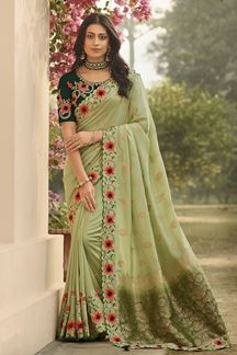 Picture of Attractive Silk Designer Saree for Wedding and Reception