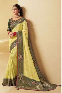 Picture of Glorious Silk Designer Saree for Haldi, Wedding, Engagement, and Reception