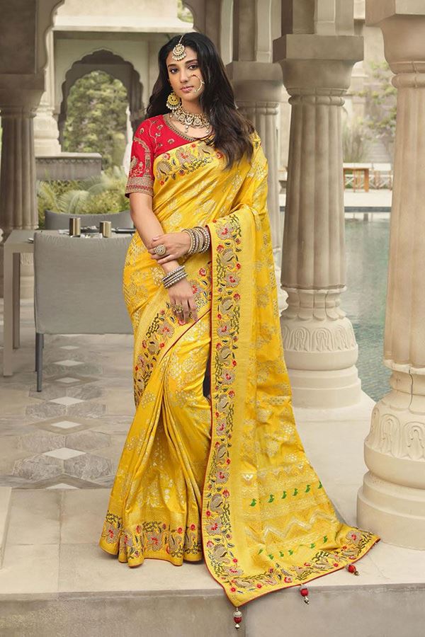 Picture of Appealing Silk Designer Saree for Haldi, Wedding and Reception