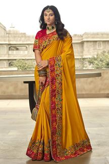 Picture of Trendy Silk Designer Saree for Haldi, Festivals