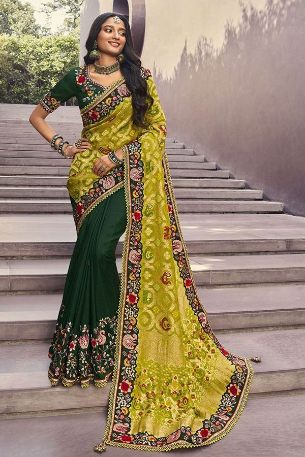 Picture of Delightful Silk Designer Saree for Haldi, Mehendi, Wedding and Reception