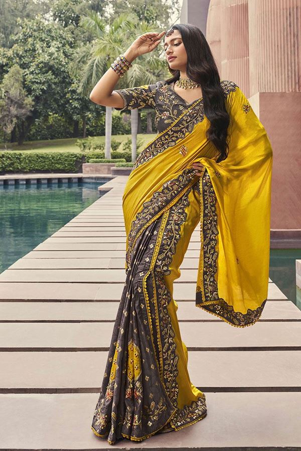 Picture of Royal Silk Designer Saree for Haldi, Wedding and Reception