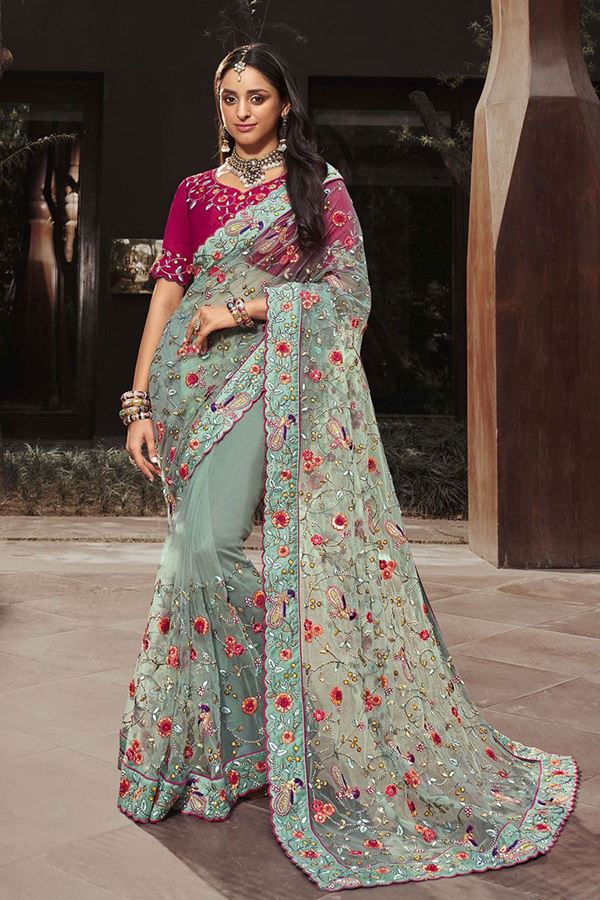 Picture of Pretty Net Designer Saree for Party, Engagement, Reception, and Festivals